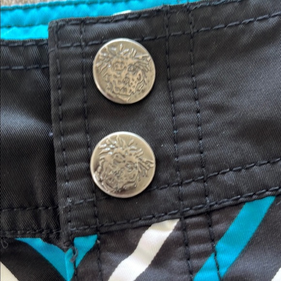 Quiksilver Black White and Blue Teal Striped Boardshorts - Picture 3 of 8